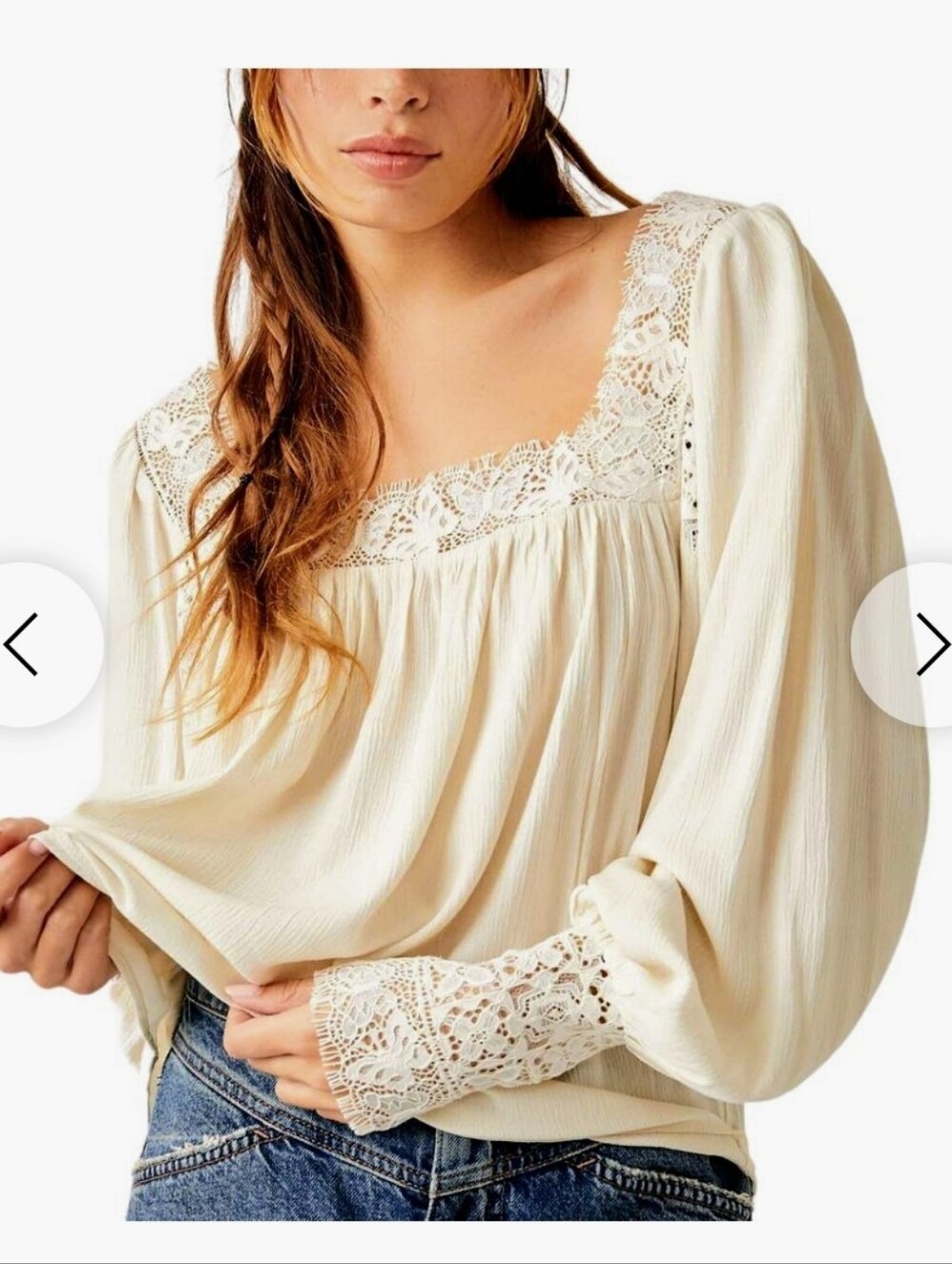 BRAND NEW WITH TAGS Free People White Lace-Trim Long Sleeve Camisole